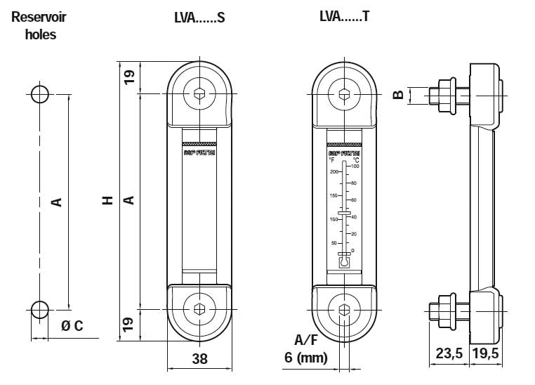 Fluid Level Gauges with Thermometers dimensions (1)